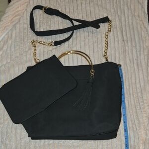 Elegant Black Shoulder Bag with Gold Accents